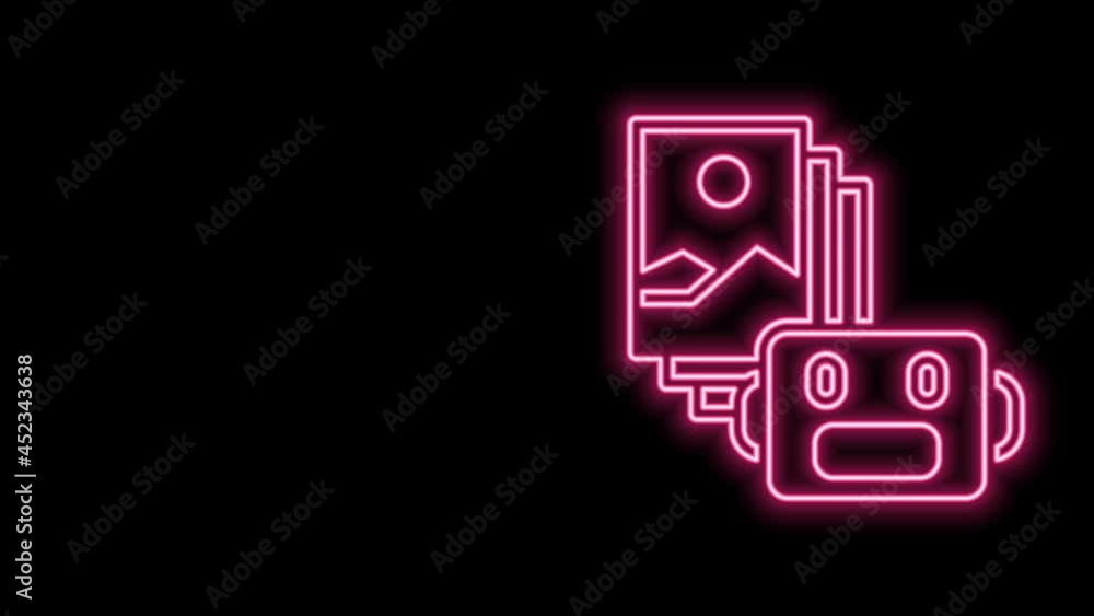 Poster glowing neon line artificial intelligence robot icon isolated on black background. machine learning,
