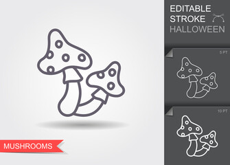 Witchcraft mushrooms. Line icon with editable stroke with shadow