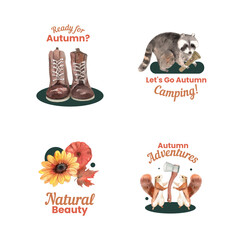 Logo design with autumn camping concept,watercolor style