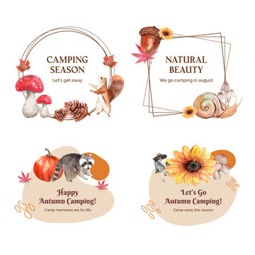 Logo Design With Autumn Camping Concept,watercolor Style