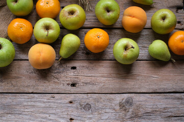Assorted fruits on rustic table