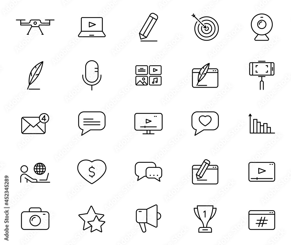 Poster blog outline vector icons isolated on white background. blogger icon set for web and ui design, mobi