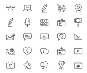 blog outline vector icons isolated on white background. blogger icon set for web and ui design, mobile apps, print polygraphy and promo advertising business