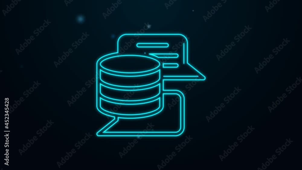 Poster glowing neon line server, data, web hosting icon isolated on black background. 4k video motion graph