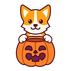 Cute cartoon Corgi dog with Halloween pumpkin
