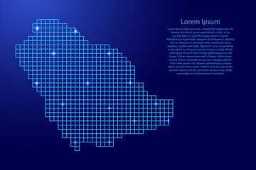 Saudi Arabia map silhouette from blue mosaic structure squares and glowing stars. Vector illustration. © elenvd
