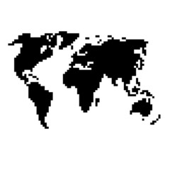 World map silhouette from black square pixels. Vector illustration.