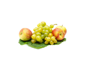 Apples with grape bunch isolated on white background