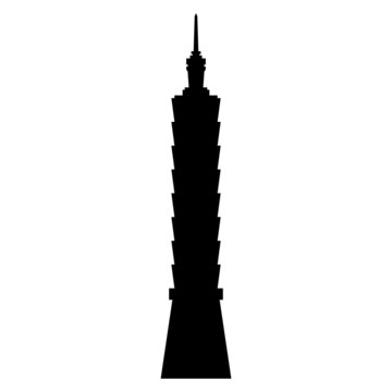 Krasnodar, Russian Federation – august 22, 2021: black silhouette of Taipei 101, multifunctional skyscraper located in capital of Taiwan