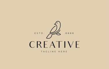 Bird Line Icon Symbol. Minimalist Bird Logo Stock Vector Line Drawing. Creative Icon Design Concept.
