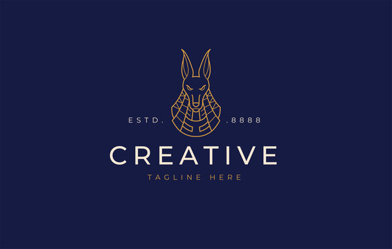Anubis Logo Design Template. Egyptian dog mythological animal line design. Creative Vector Icon Concept.