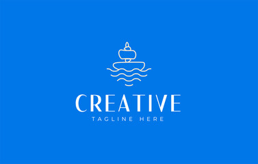 The balance stone floats on the water logo design. Creative Line Vector Icon Concept.