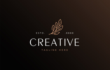 Logo Design of Minimalist Botanical Plant with Slim Leaf. Vintage Modern Vector Line Art Design Template