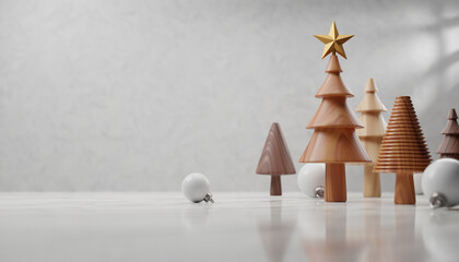 Wooden Christmas tree for greeting card, merry Christmas and happy new year concept