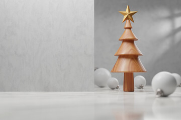 Wooden Christmas tree for greeting card, merry Christmas and happy new year concept