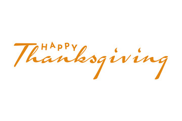 Happy Thanksgiving hand written calligraphic text, vector illustration. Script orange stroke, simple minimalistic calligraphic words isolated on white background, for web banners, greeting cards.