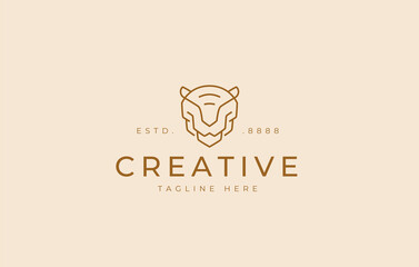 Tiger Face Logo Design. Big Wild Cat Head Geometry Line Art Icon Design Template