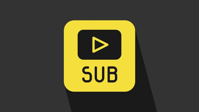 Yellow Video with subtitles icon isolated on grey background. 4K Video motion graphic animation
