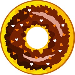A cute, colorful donut with chocolate icing and colored powder. A donut isolated on a white background. Simple modern design. Realistic vector illustration.