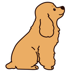 Outlined adorable simple English Cocker Spaniel sitting in side view