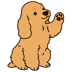 Outlined adorable simple English Cocker Spaniel sitting and waving