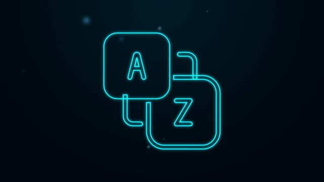 Glowing neon line Vocabulary icon isolated on black background. 4K Video motion graphic animation