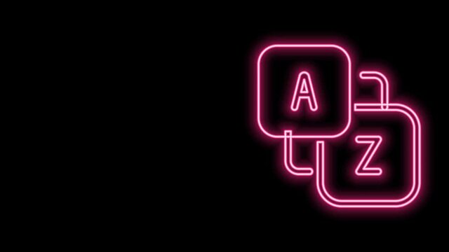 Glowing neon line Vocabulary icon isolated on black background. 4K Video motion graphic animation