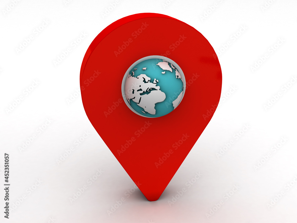 Aufkleber 3d rendering red map pointer with globe
