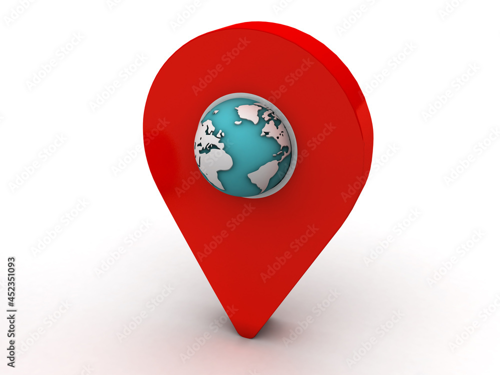Fototapete 3d rendering red map pointer with globe