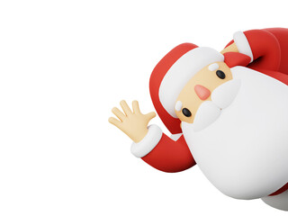 Cute Santa Claus Waving Hand. Christmas Holidays 3d rendering illustration.