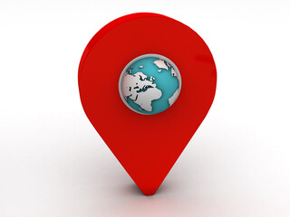 3d rendering Red map pointer with globe
