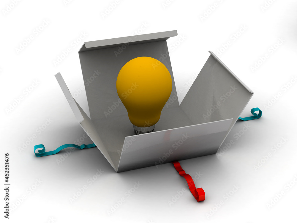 Poster 3d rendering idea lightbulb on box