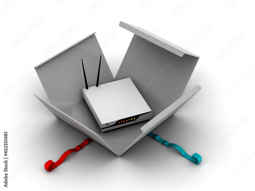Aufkleber 3d rendering transmitter wifi network on opened box