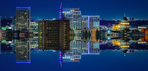 Boise Skyline mirror of itself at night