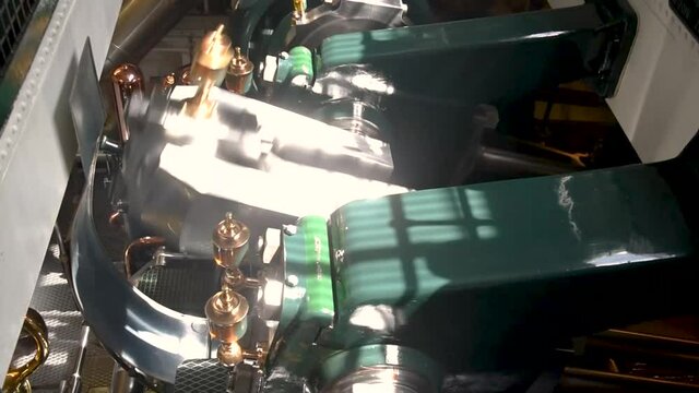 close up of a spotless steam boat engine