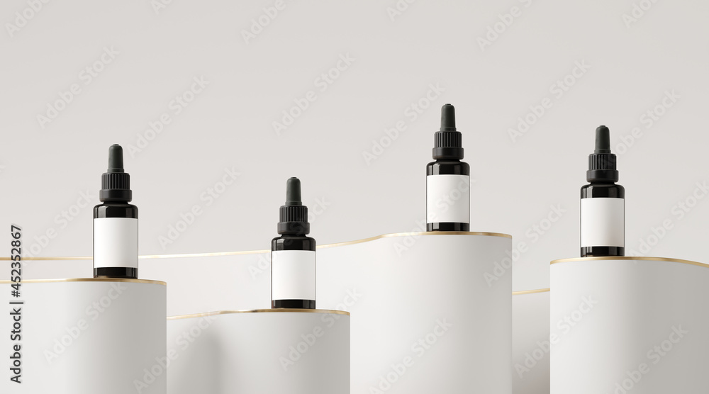 Poster minimal abstract background for product presentation. white podium with golden rim on white podium. 