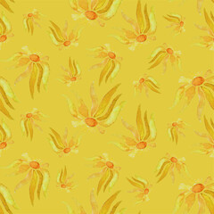 Rudbeckia yellow flowers on yellow seamless pattern art design stock vector illustration for web, for print, for fabric print