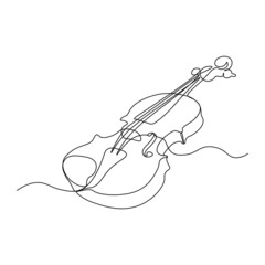 Violin continuous line vector illustration - obrazy, fototapety, plakaty