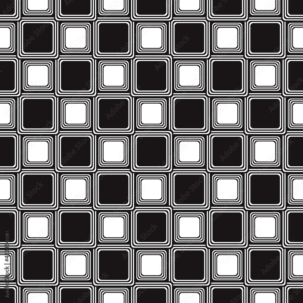 Poster Checker rounded tiles. Black and white color tile pattern. Vector repeated in one or chess cells.