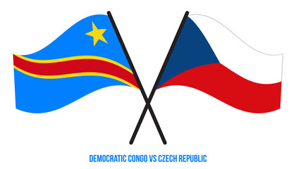 Democratic Congo and Czech Republic Flags Crossed & Waving Flat Style. Official Proportion.