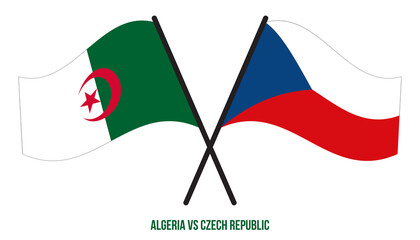 Algeria and Czech Republic Flags Crossed And Waving Flat Style. Official Proportion. Correct Colors.