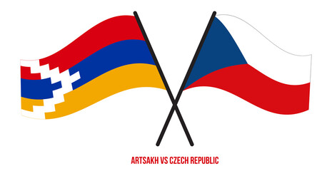 Artsakh and Czech Republic Flags Crossed And Waving Flat Style. Official Proportion. Correct Colors.