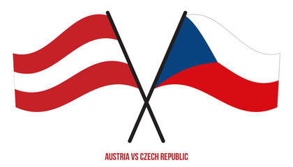 Austria and Czech Republic Flags Crossed And Waving Flat Style. Official Proportion. Correct Colors.