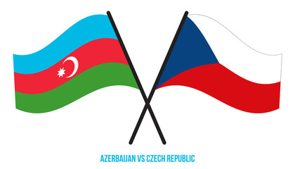 Azerbaijan and Czech Republic Flags Crossed And Waving Flat Style. Official Proportion.