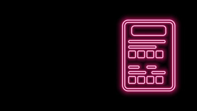 Glowing neon line Exam sheet icon isolated on black background. Test paper, exam, or survey concept. School test or exam. 4K Video motion graphic animation