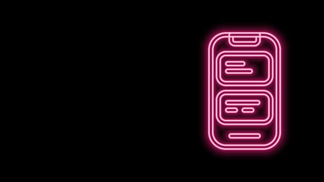 Glowing neon line Online translator icon isolated on black background. Foreign language conversation icons in chat speech bubble. Translating concept. 4K Video motion graphic animation