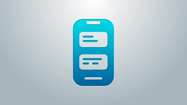 Blue line Online translator icon isolated on grey background. Foreign language conversation icons in chat speech bubble. Translating concept. 4K Video motion graphic animation