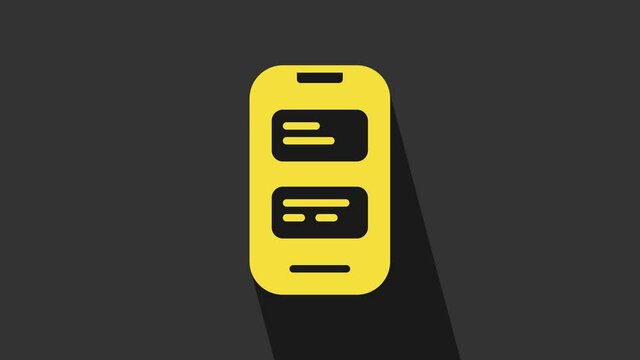 Yellow Online translator icon isolated on grey background. Foreign language conversation icons in chat speech bubble. Translating concept. 4K Video motion graphic animation