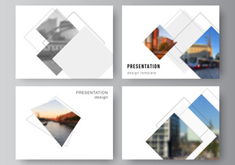 Vector layout of the presentation slides design business templates, multipurpose template with geometric simple shapes, lines and photo place for presentation brochure, brochure cover, business report