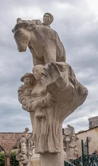 Foto auf Leinwand Gent, Flanders, Belgium - July 30, 2021: Closeup of White stone statue Named Mooie Veerle (Beautiful Veerle) on Brug der Keizerlijke Geneugten (Bridge of the emperors pleasures) over Lieve River. © Klodien